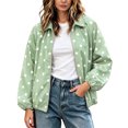 thumbnail image 3 of Tqcoqu Women's Polka Dot Zip Up Jacket, Lapel Collar Bubble Sleeve Loose Lightweight Windbreaker Casual Outerwear,Women's,Size M-XXXL, 3 of 9