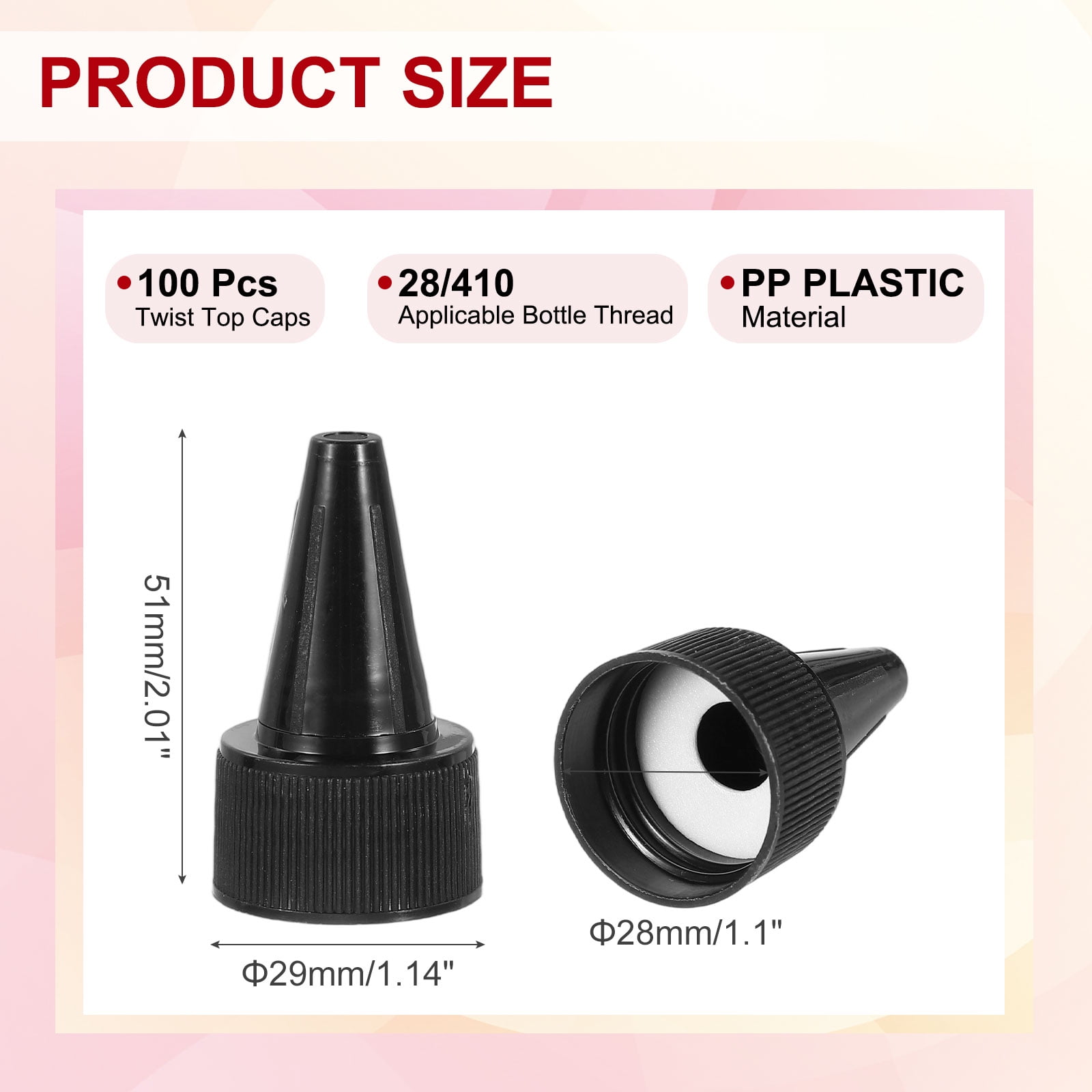 Uxcell28/410 Twist Top Caps, 100Pcs Plastic Squeeze Bottle Replacement Caps with Foam Gasket for Paint Lids Glue Dispensing DIY Crafts, Black