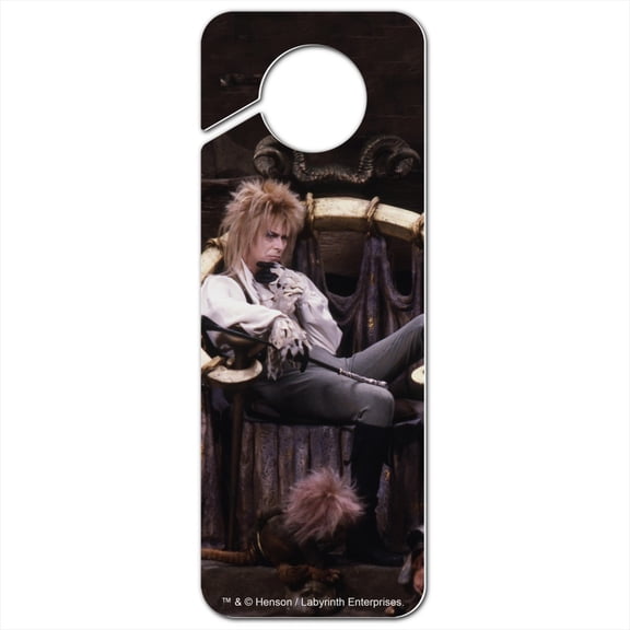 Goblin King Jareth From The Labyrinth Sitting On Throne David Bowie Plastic Door Knob Hanger Sign