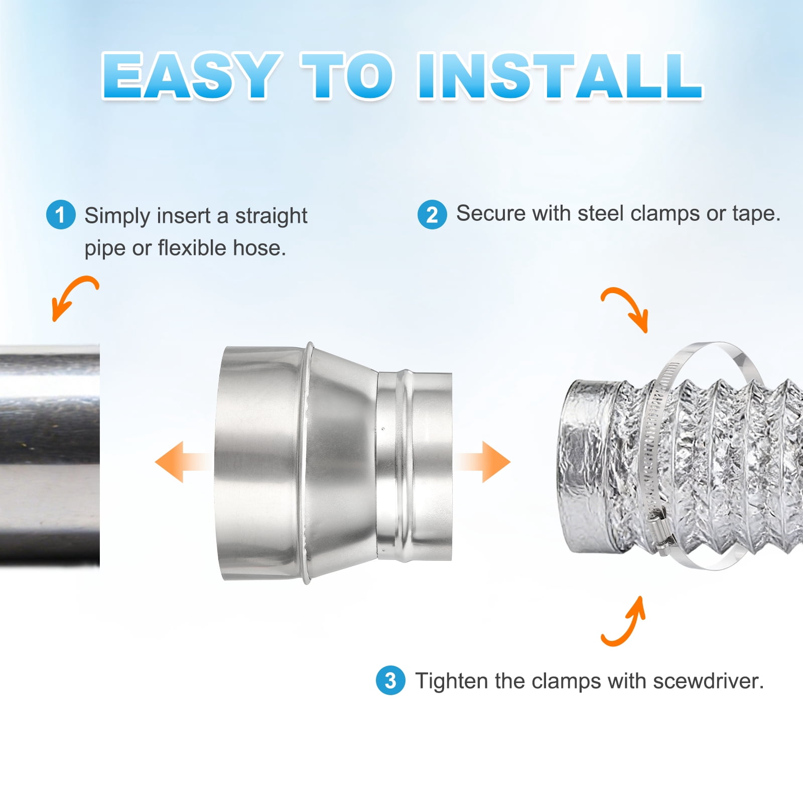 Uxcell Duct Reducer (5" to 4") - 304 Stainless Steel Air Ducting Reducer Increaser Metal HAVC Duct Adapter Stove Pipe Fitting Connector for Exhaust Fan/Blower/AC/Ventilation Systems