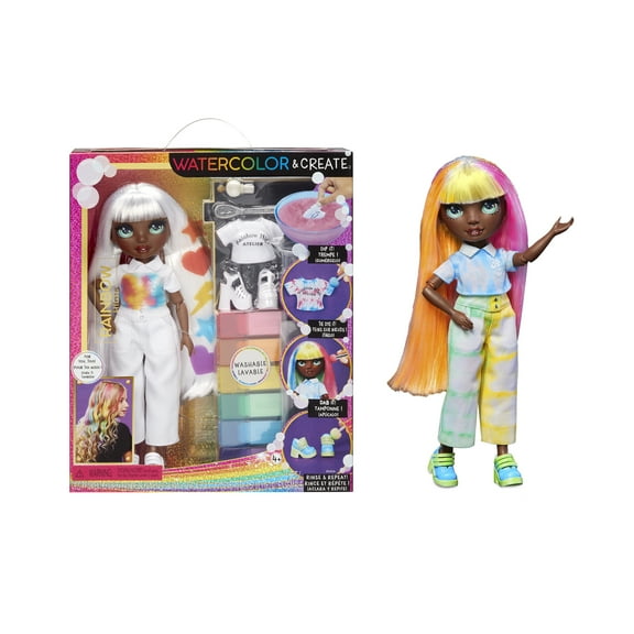 Rainbow High Watercolor & Create Fashion DIY Tie-Dye Doll, Green Eyes, Ages 4 