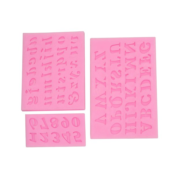 Moldes de silicona de 3 piezas, letras mayúsculas, letras minúsculas y números, molde para magdalenas, moldes de jabón hechos a mano, Chocolate
