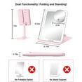 thumbnail image 3 of Gospire Rechargeable Travel Makeup Mirror with Lights and Magnification 10X, Foldable Stand & Angle Sensor Light, 3 Light Colors & Stepless Dimming, Lighted Mirror LED Vanity Mirror - Pink, 3 of 8