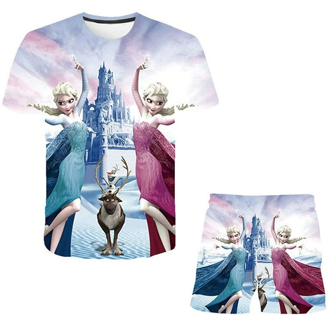 Verano lindo dibujos animados 2 uds niños bebés niñas dibujos animados Top Frozen Elsa Anna pantalones cortos conjunto ropa niños niñas ropa Sets5T Gao Jinjia LED