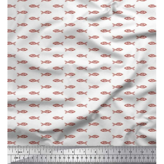Soimoi Red Rayon Crepe Fabric Fish Ocean Printed Craft Fabric by the Yard 46 Inch Wide
