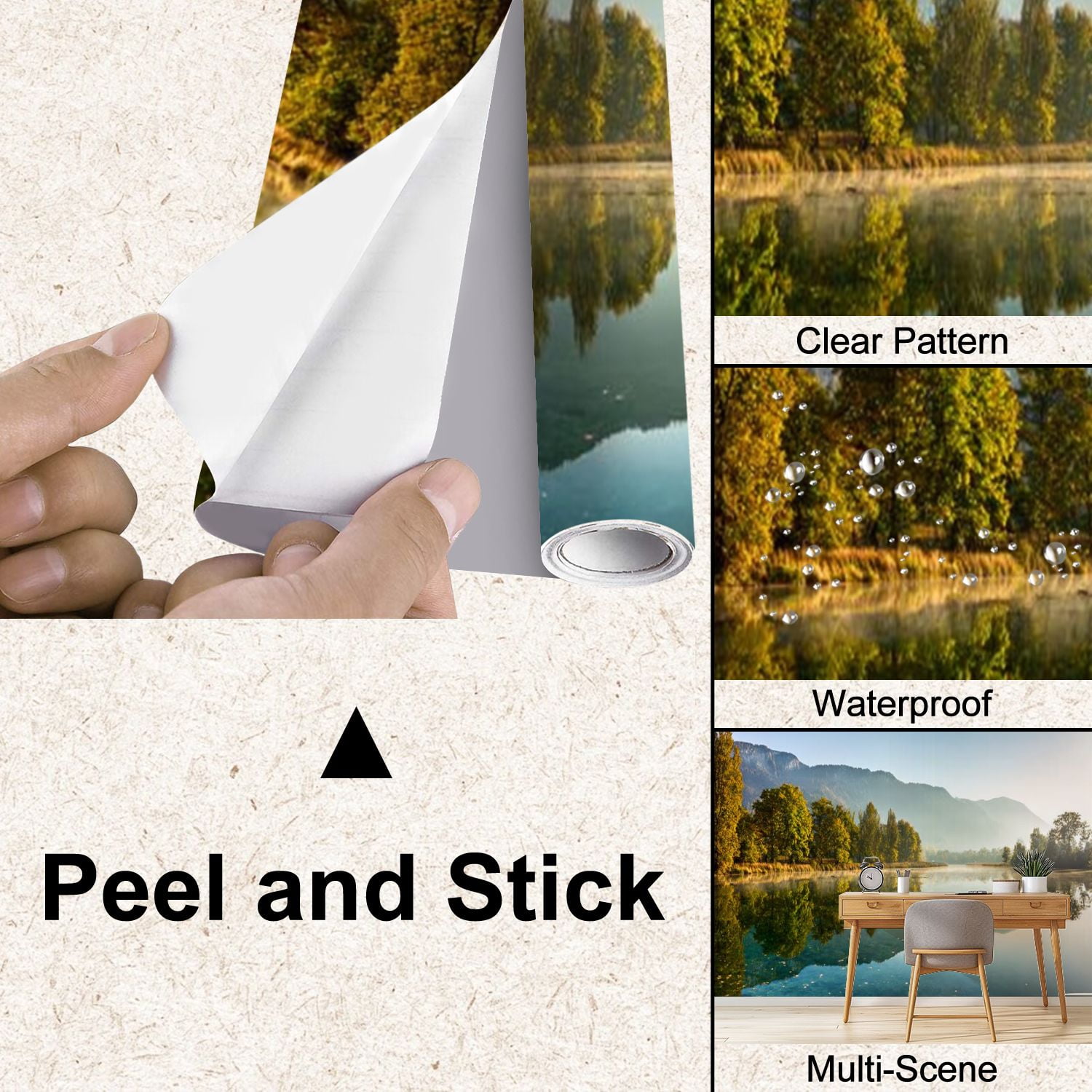 Peel and Stick Wallpaper Reflections lake morning Modern Art Wall Mural Decor Self Adhesive and Removable 100in x 144in