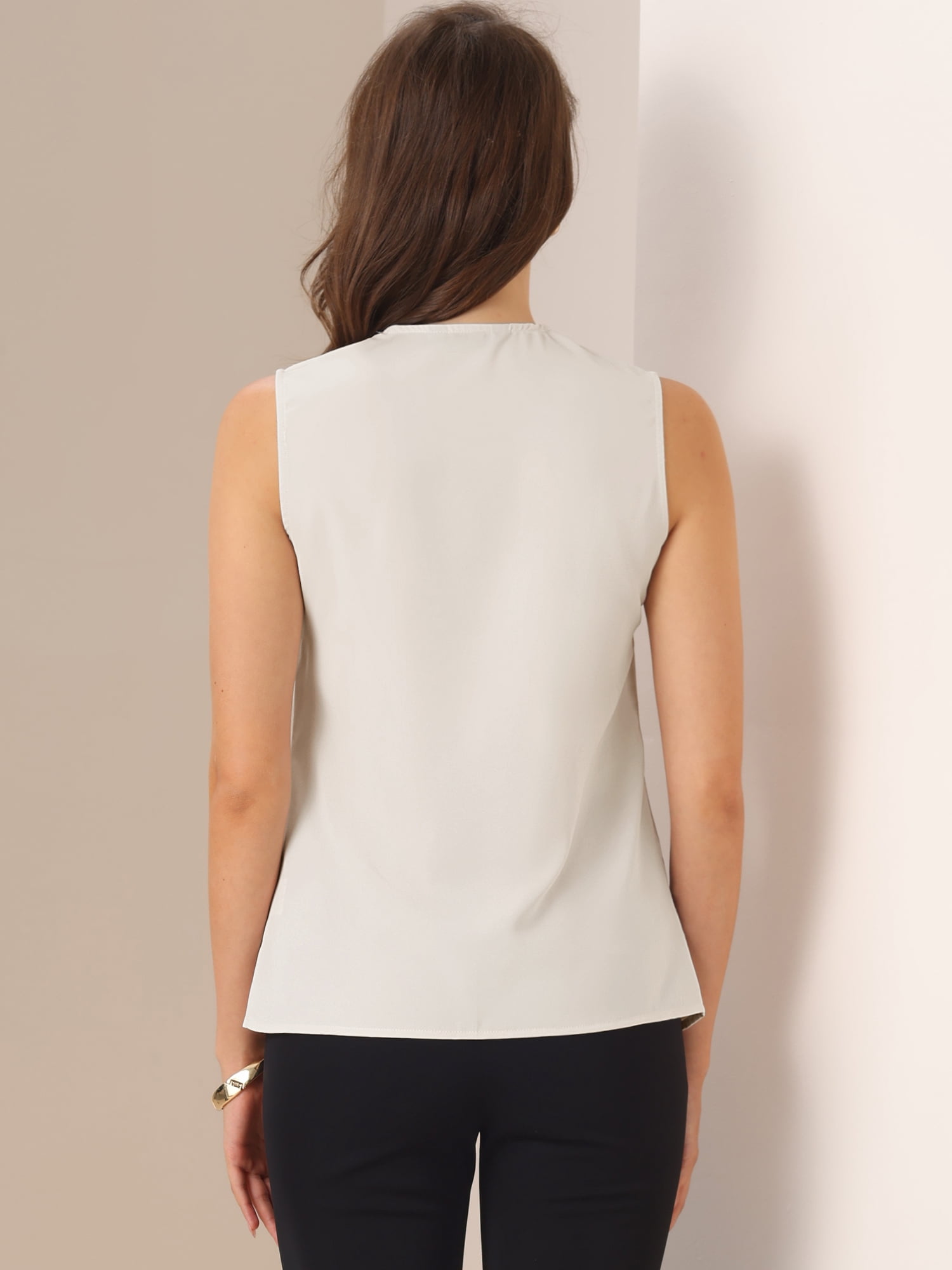DARING DIVA Women's Sleeveless Pleated Front V Neck Work Office Blouses XL Beige