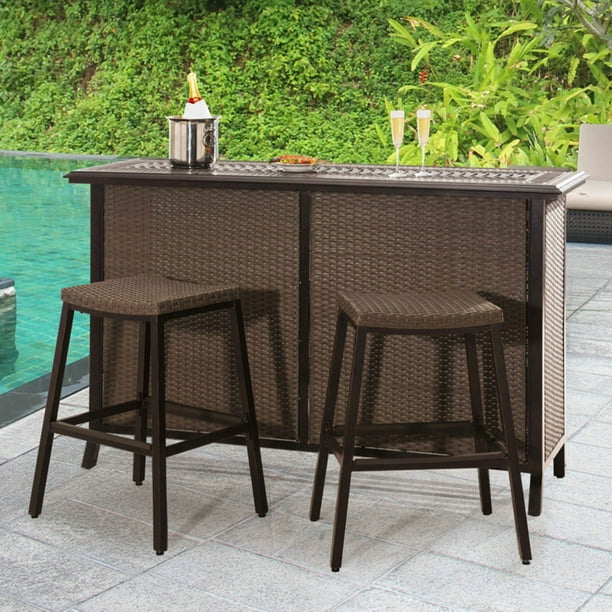 SunNest Sunjoy Tulsa Wicker 3 Piece Patio Bar Set