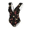 thumbnail image 4 of Yiaed Red White Flowers Print Women's Ruffled One Piece Swimsuit V Neck Swimwear Slimming Monokini for Woman-X-Large, 4 of 8