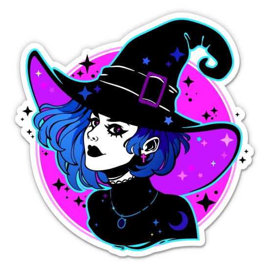 Witch Gothic Girl - 3" Vinyl Sticker - For Car Laptop Water Bottle Phone - Waterproof Decal