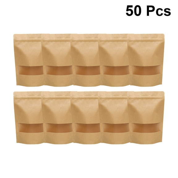 SOPOTUTU Window Paper Bag Zipper Sealed Snack Bags for 50Pcs