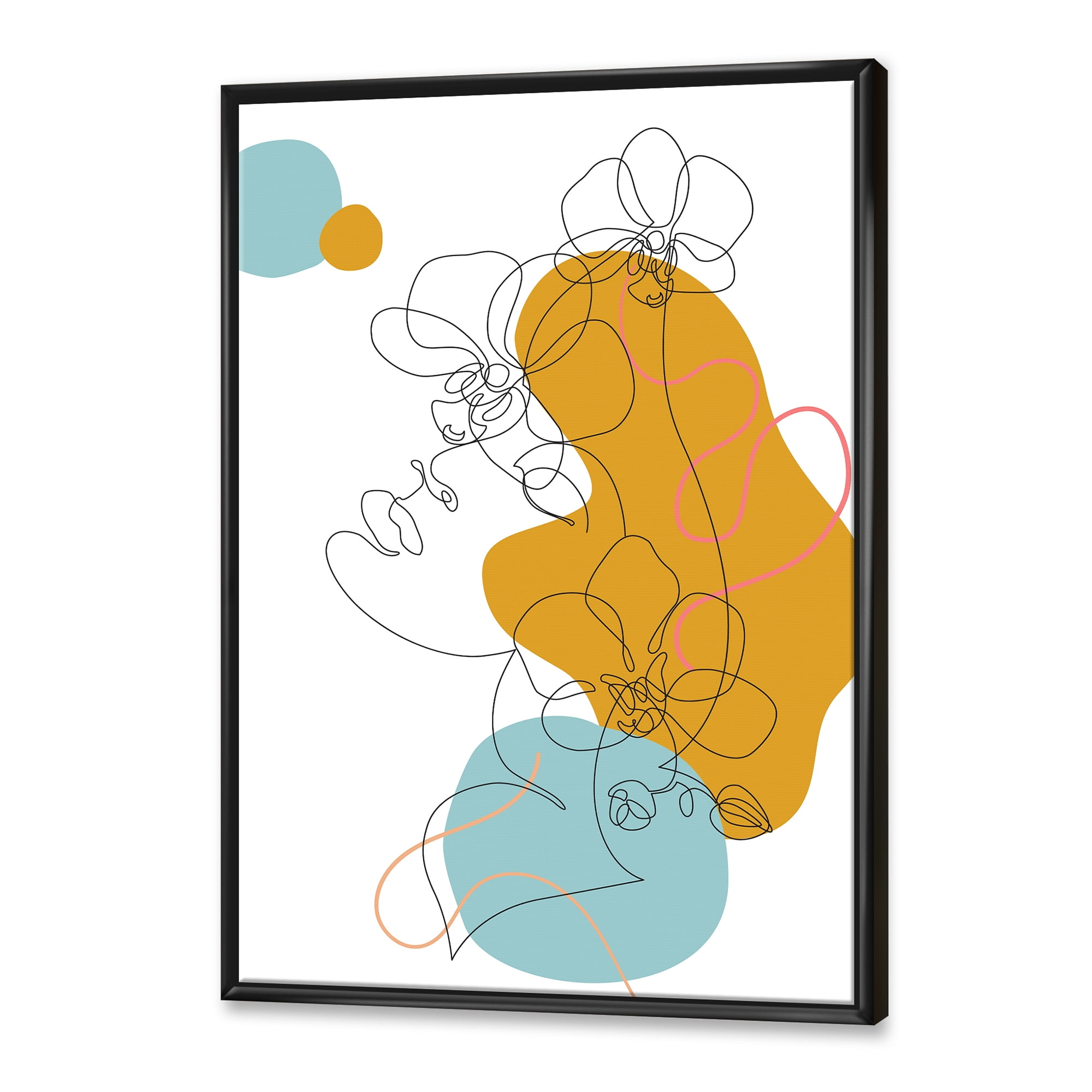 Designart 'Beautiful Woman Portrait With One Line Drawing' Modern Framed Canvas Wall Art Print