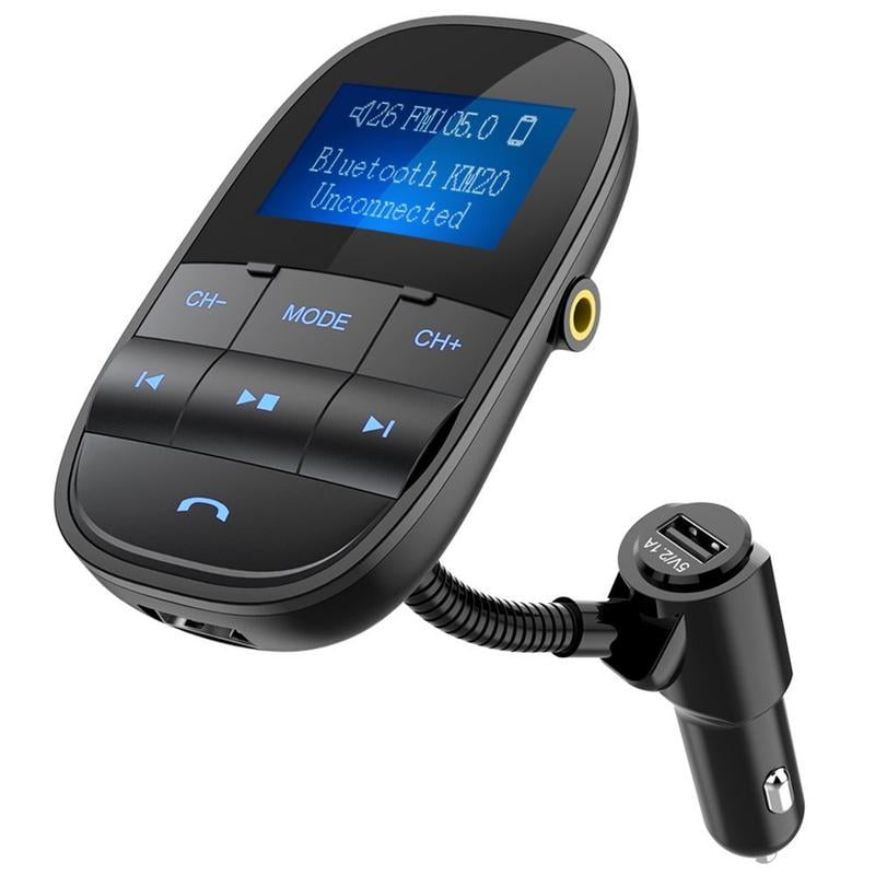 Nulaxy Bluetooth Car FM Transmitter Wireless Audio Adapter Receiver Handsfree Voltmeter Car Kit TF Card AUX USB 1.44 Display On/Off Button EQ Folder Play Mode KM22 Black