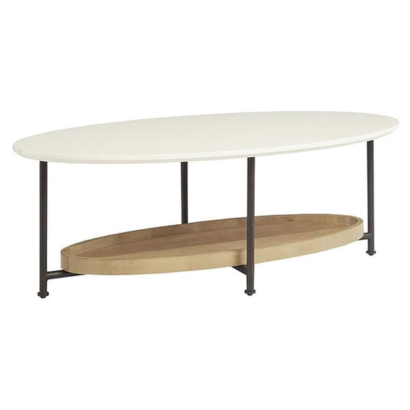 Pemberly Row 48" Solid Wood and Metal Coffee Table in White/Natural