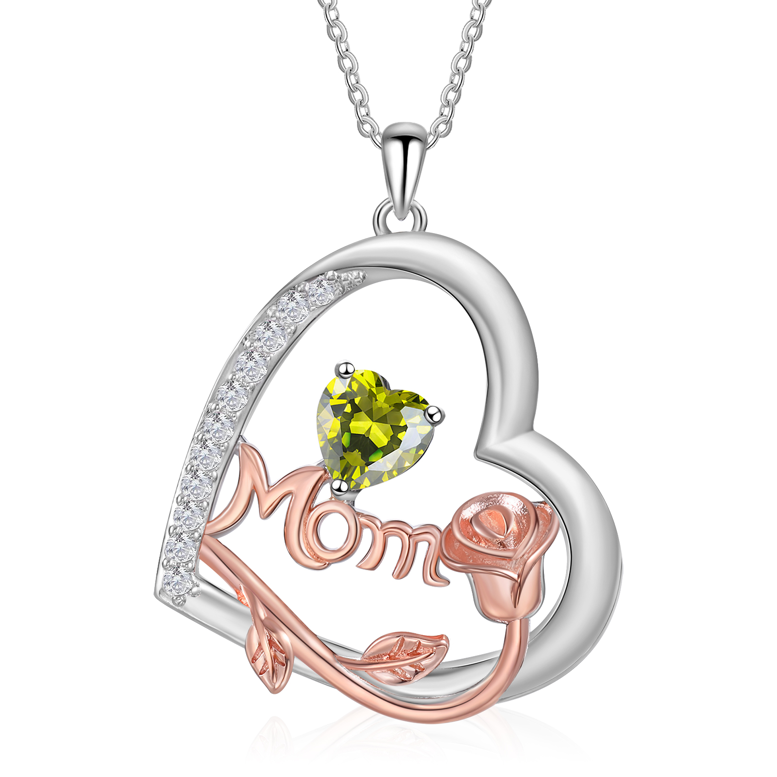 Mementos Customized Brass Heart Family Women's (Mother's) Necklace with Birthstone and Name