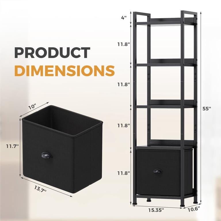 Edx 55-Inch Tall 5-Tier Bookshelf With Drawer, Black photo 7