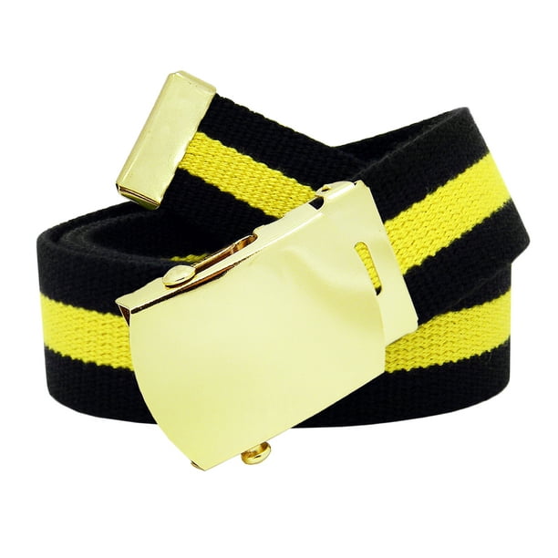Build A Belt - Men&#39;s Gold Brass Slider Military Belt Buckle with Canvas Web Belt X-Large Black ...