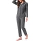 thumbnail image 4 of Conjunto de pijama de mujer INSPIRE CHIC de felpa de franela, con botones, de manga larga, con cuello de muesca, pantalones con bolsillos, ropa de casa y pijama, color negro, 4 of 6