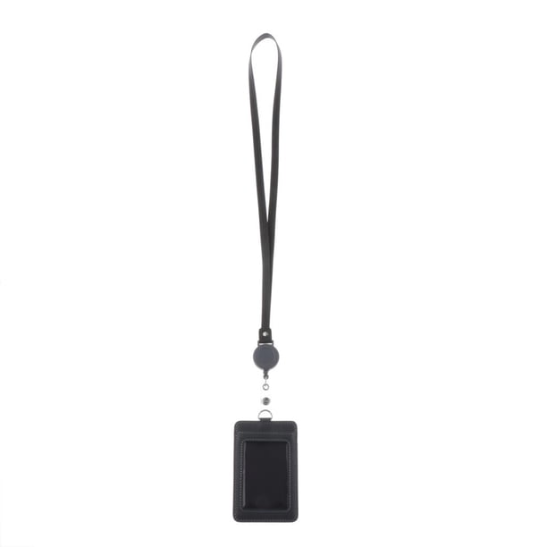 Portatarjetas Sunnimix Vertical de Cuero PU con Correa para Cordón en El Cuello Gris