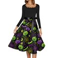 thumbnail image 3 of Womens Halloween Hepburn Dresses Spider Webeb Bat Round Neck Spooky Hepburn Dress Pumpkin Moon Long Sleeve Horror Hepburn Dresses, XL, 3 of 4