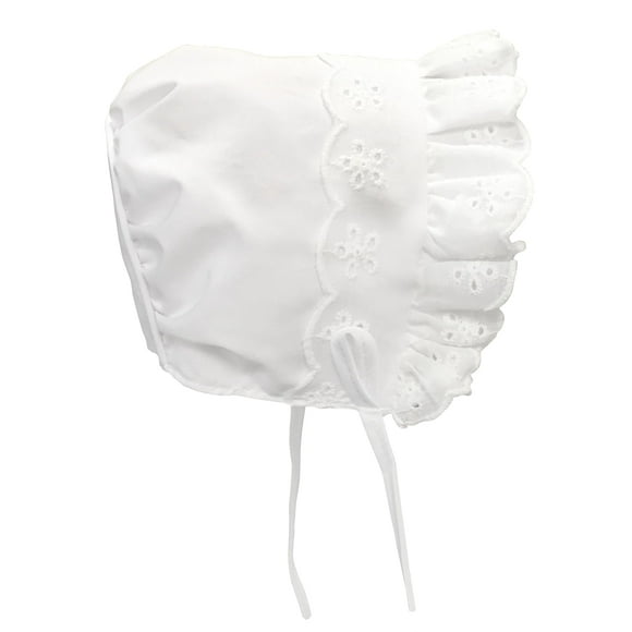 N'Ice Caps Baby Girls Bonnet White Lace Newborn Infant Toddler Sun Hat Special Occasion (White with Piping Crown, Newborn)