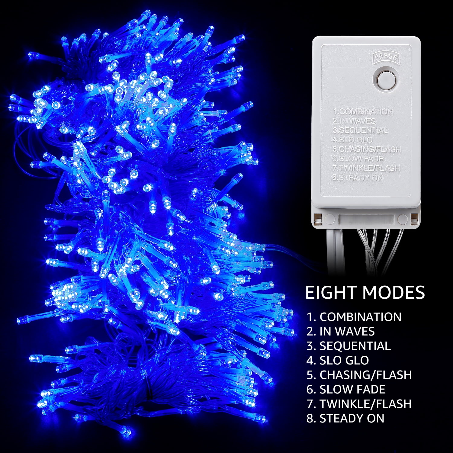 320 LEDs Window Curtain String Light, 8 Modes Extendable Fairy Lights, Waterproof LED Twinkle Lights, Blue