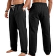 thumbnail image 2 of IhhxPro Men's Linen Outdoor Cargo Pants with Elastic Waist, Drawstring Casual Straight Leg Trousers, Relaxed Fit, Lightweight Summer Travel Hiking Style S-3XL, 2 of 9