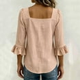 thumbnail image 5 of GERsome Womens T-Shirts Ruffled 3/4 Sleeve Square Neck Bowknot Trim Loose Fit Blouses for Casual Work Travel Khaki L, 5 of 6