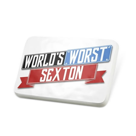 Porcelein Pin Funny Worlds worst Sexton Lapel Badge – NEONBLOND