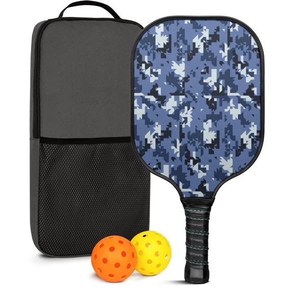 Pickleball Paddles Set Of 1, Fiberglass Surface, Camouflage Print, 1 Paddle, 2 Balls & Bag