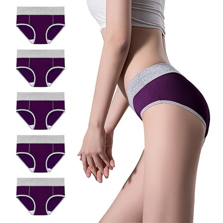 Pavied Underwear Women Pack Cotton Underwear Women s Cotton Underwear High Waist Stretch Briefs Soft Underpants Ladies Full Coverage Panties 5 Pack Plus Size Underwear Panties for Women Purple 1 M