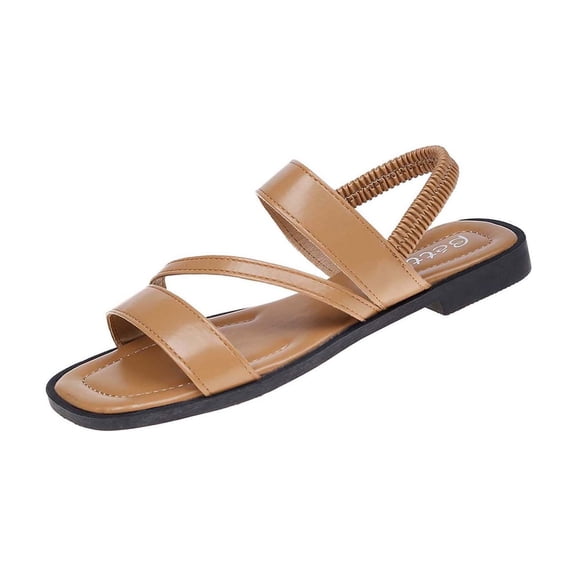 Wensltd Summer Sandals for Women Flat Square Toe Open Toe Elastic Back Strap Casual Plus Size Outdoor Walking Soft Sole Comfort Sandals Khaki