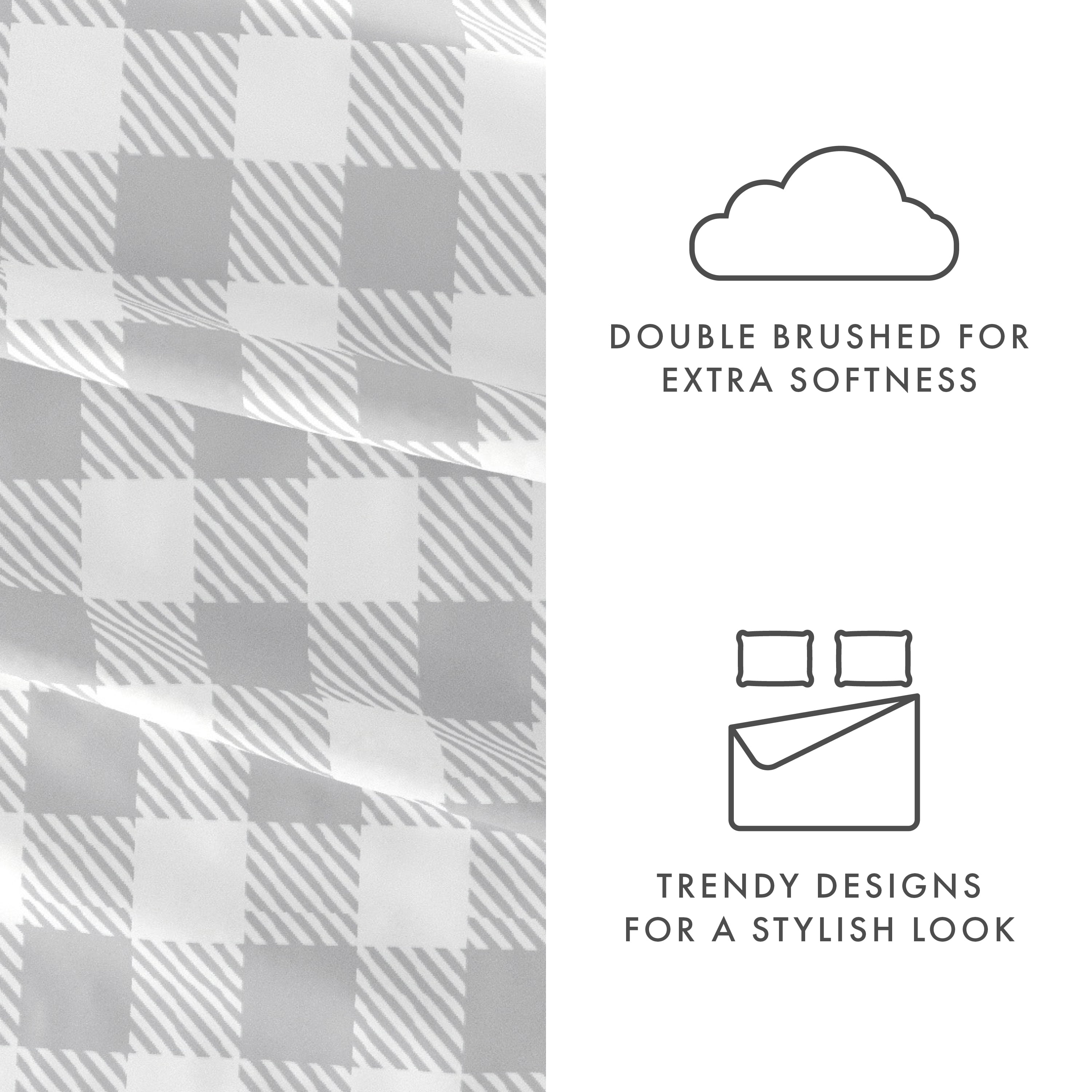 Noble Linens 4 Piece Pattern Microfiber Bed Sheets Set, Light Gray Country Plaid, Full