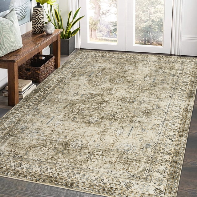 Bingirl 980GSM 100% Polyester Terry Velvet Printed Carpet - Persian Style Washed Folded Rug Clear