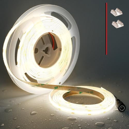 TOPAI 12V COB LED tira 6000K impermeable CRI 90+ 16.4ft alta densidad cortable Flexible para gabinete hogar proyectos de iluminación DIY