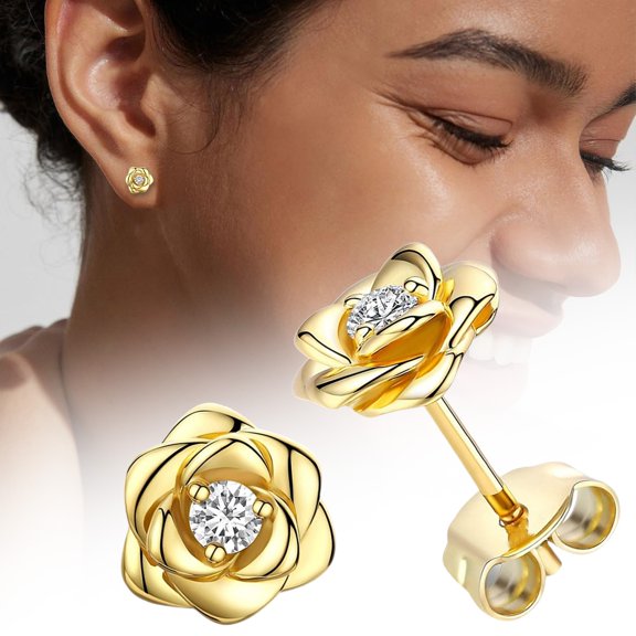 Homesteed Rose Flower Earrings for Women Hypoallergenic Elegant Floral Studs Lightweight Jewelry Gift for Anniversary Wedding Party