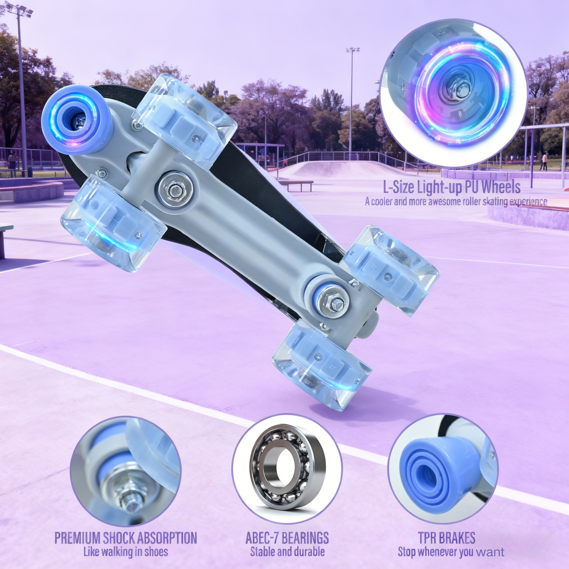 JZY Quad Roller Skates with Light-Up Wheels,High-Top Design for Women, Men & Teens
