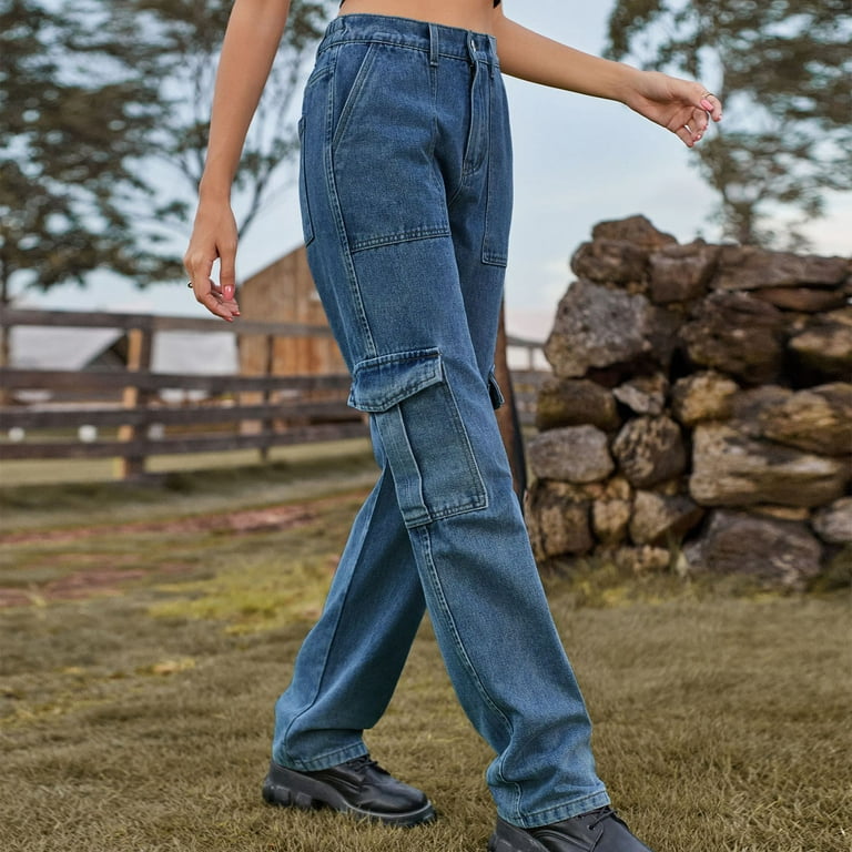  Cargo Pants For Women High Waist Trendy Jeans Skinny Stretch  Butt Lifting Work Pants Casual Y2K Streetwear PantsBlue
