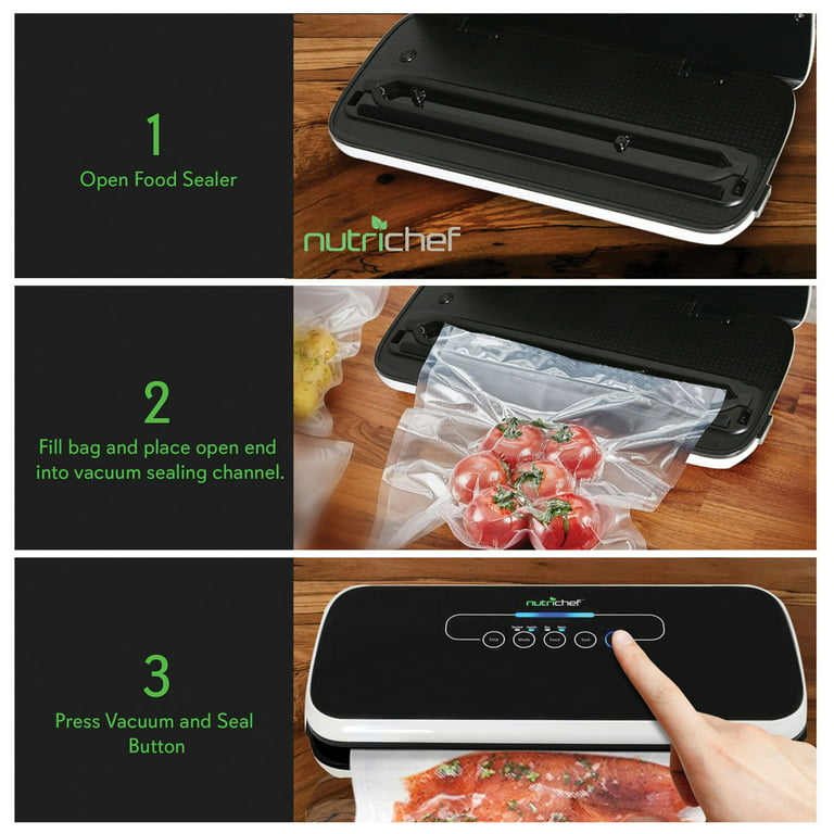 NutriChef PKVS Vacuum Sealer Machine Starter Set | Automatic Bag Sealer |  Compact Food Saver Air Sealing System | Lab Tested Multi-Use Food
