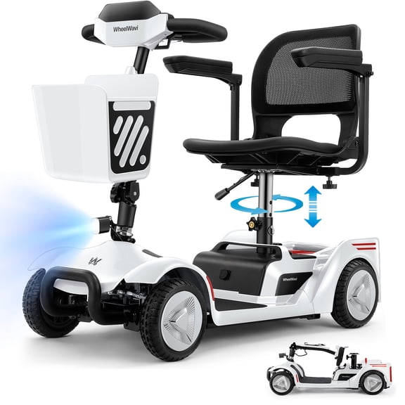 15-Mile Range 4-Wheel Mobility Scooter for Adults & Seniors, Foldable Electric Scooter, NFC Smart Unlock, 300 lbs Capacity, Swivel Seat