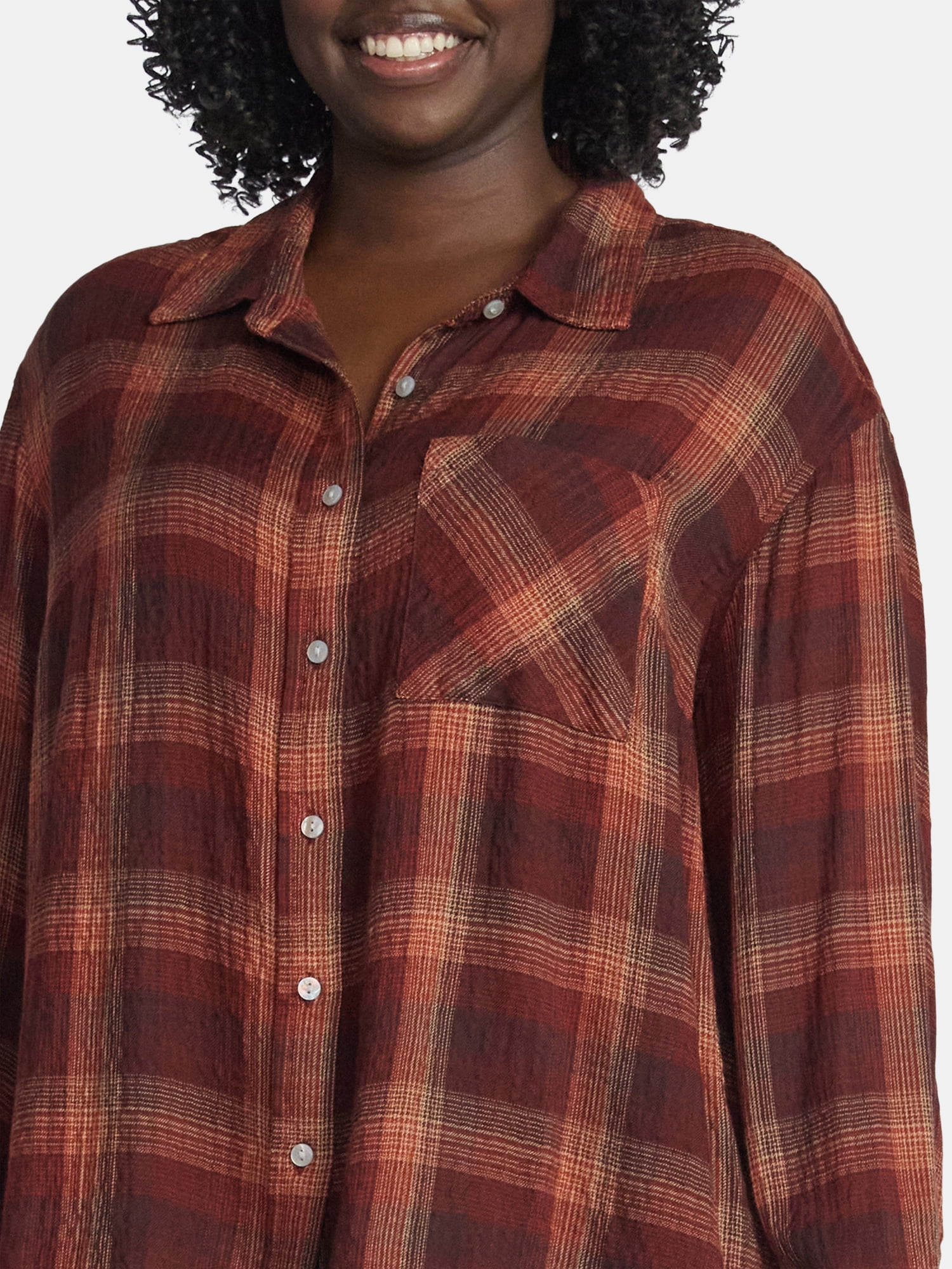 Terra & Sky Women's Plus Size Plaid Button Front Shirt, Sizes 0X-5X