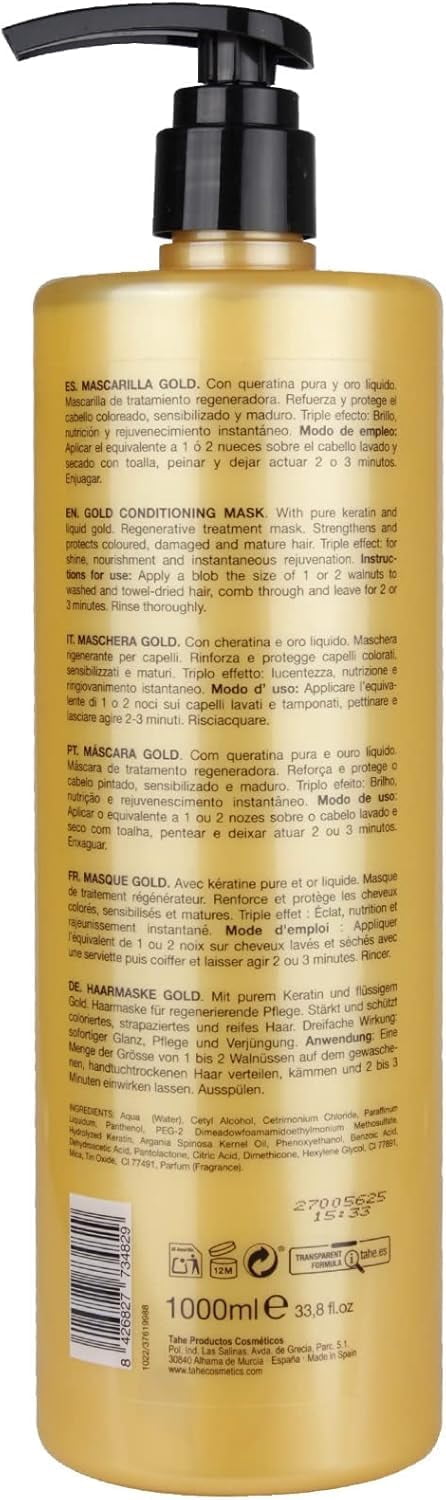 Tahe Botanic Gold Regenerating Hair Mask with Pure Keratin and Liquid Gold, 1000ml