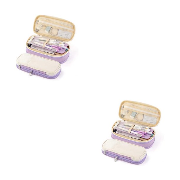 Matsuzay Estuche para lápices de doble capa Estuche de gran capacidad Estuche con cierre de cremallera Caja Organizador de papelería para Violeta 2piezas