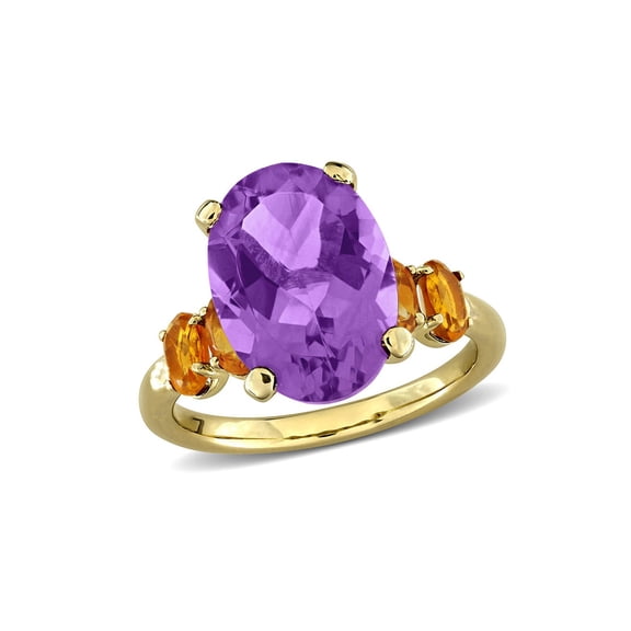 5.92 Carat (Ctw) Amethyst and Citrine Ring in Yellow Plated Sterling Silver for Women