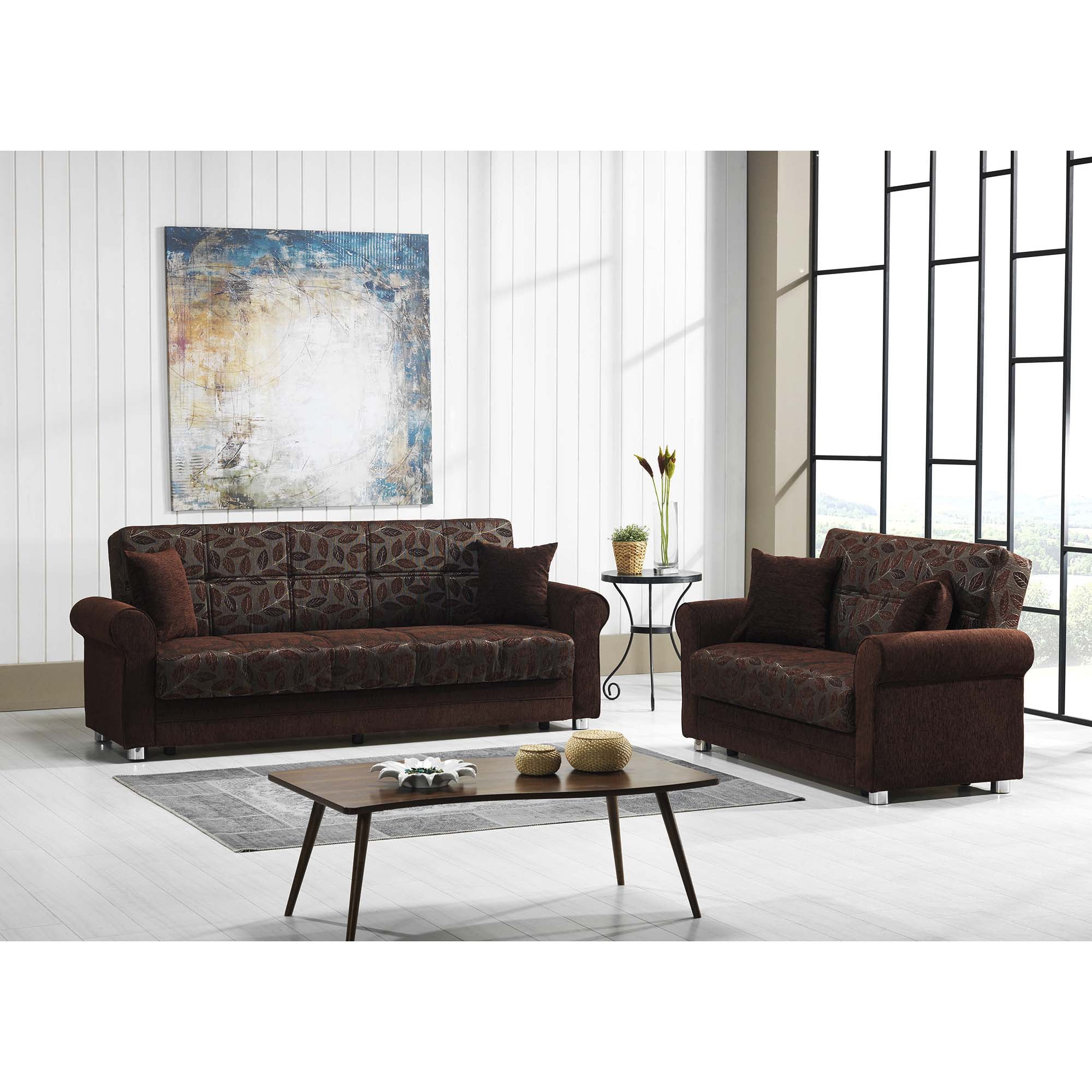 Ottomanson Convertible Sleeper Sofa Bed with Hidden Storage, Firm Comfort Couch, Brown