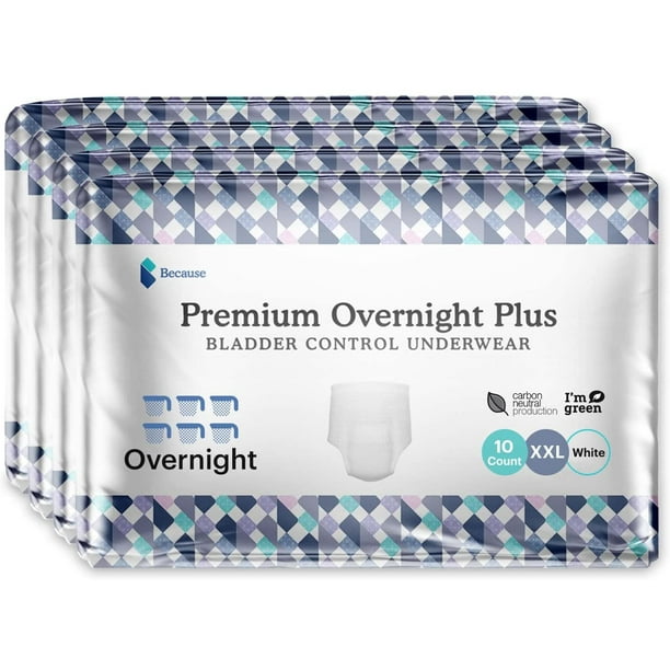 Because Premium Overnight Plus Incontinence Underwear, XXLarge, White