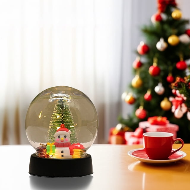 Christmas Gift Transparent Ball LED Night Light Tree Desktop Decoration Luminous Ornament, Plastic Shade with Mini Tree and Santa Designs, Warm LED String for Festive Mood and Bedroom Lighting
