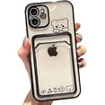 thumbnail image 2 of Compatible with iPhone Case,Cute Kawaii Bunny Bear Clear Credit Card Slot Holder Wallet Electro Plated Bumper Protection Soft Shockproof Cover Phone Case (Black,iPhone 11), 2 of 5