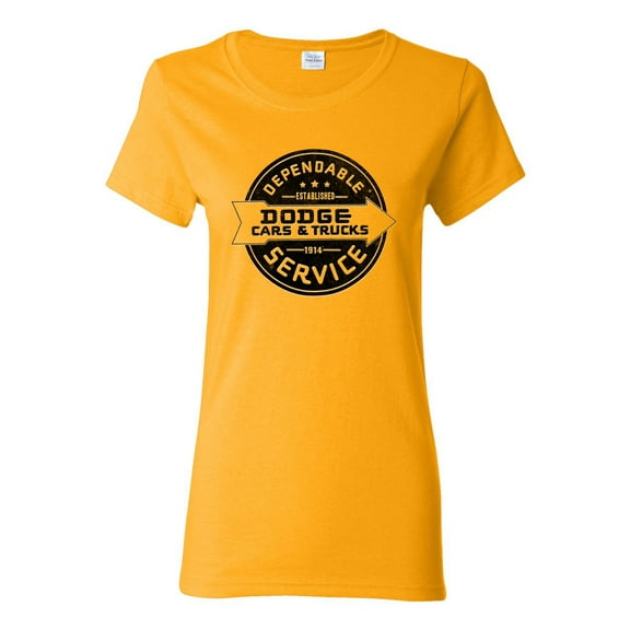 Dependanble Service of Dogde since 1914 | Womens Cars and Trucks Graphic T-Shirt, Gold, Small