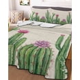 thumbnail image 3 of Quilts Twin Size Bedding Set, Green Cactus Tropical Lightweight Quilted Comforter, Summer Vintage Botanical Soft Reversible Bedspread Coverlet with Pillow Covers for All Season, 68" x 86", 3 of 7